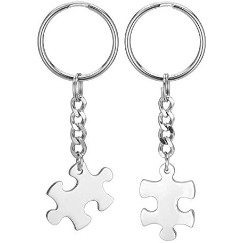 JOVIVI Free Engraving - Personalized Custom Stainless Steel Puzzle Couple Necklace/Keychain Jewelry Set - Valentines Day Best Friend Lover Gift