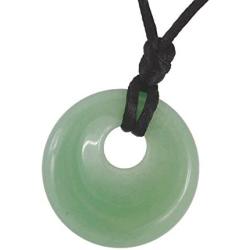 Steampunkers USA Stone Wheelies Donut - 30mm Doughnut Ring Offset Green Aventurine - 20-22 Inch Adjustable Black Cord – Crystal Gemstone Collectibles Carved Necklace Handmade Charm