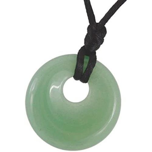 Steampunkers USA Stone Wheelies Donut - 30mm Doughnut Ring Offset Green Aventurine - 20-22 Inch Adjustable Black Cord – Crystal Gemstone Collectibles Carved Necklace Handmade Charm