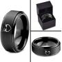 Hunter Celtic Spiritual Deer Antler Heart Ring - Tungsten Band 8mm - Men - Women - 18k Rose Gold Step Bevel Edge - Yellow - Grey - Blue - Black - Brushed - Polished - Wedding - Gift Dome Flat Cut