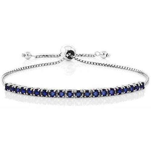 Gem Stone King Sterling Silver Blue Sapphire Tennis Bracelet Gemstone Birthstone 2.50 cttw Fully Adjustable Up to 9 Inch