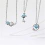 Star Planet Necklace Choker Blue Glass Cubic Zirconia Starry Universe Round Circle Pendant Necklace for Women Girls Fashion Jewelry