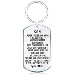 Inspirational Gift to Son from Mom Dad- Never Forget How Much I Love You Keychain Jewelry- Christmas Birthday Graduation Gift for Teen Boy