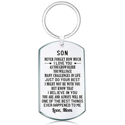 Inspirational Gift to Son from Mom Dad- Never Forget How Much I Love You Keychain Jewelry- Christmas Birthday Graduation Gift for Teen Boy