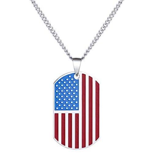 ASTOFLI American Flag Dog Tag Pendant Necklace Hip Pop Style Army Necklace High Polished Finish Enamel Necklace Jewelry For Man Street Wear Gift For Father’s Day Military Day Freedom And Equality