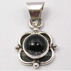 SilverStarJewel 925 Sterling Silver Black Onyx Pendant 0.9'' New Wedding Jewelry