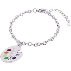 My Shape Trendy Enamel Artist Paint Palette and Brush Link Chain Bracelet Gifts Jewelry for Women & Girls