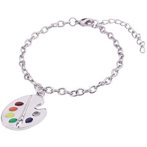 My Shape Trendy Enamel Artist Paint Palette and Brush Link Chain Bracelet Gifts Jewelry for Women & Girls