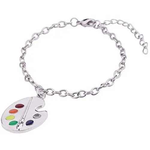 My Shape Trendy Enamel Artist Paint Palette and Brush Link Chain Bracelet Gifts Jewelry for Women & Girls
