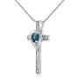 Sterling Silver London Blue Topaz Cross Heart Pendant Necklace for Girls, Teens or Women