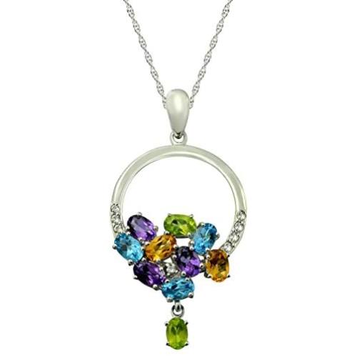 RB Gems Sterling Silver 925 Pendant Necklace Multi-Color Genuine Gemstone with Rhodium-Plated Finish, 18”