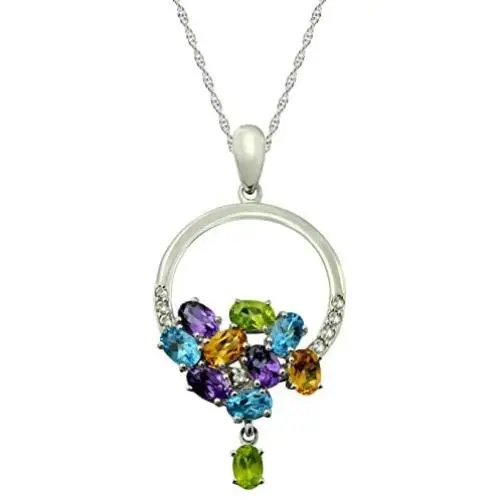 RB Gems Sterling Silver 925 Pendant Necklace Multi-Color Genuine Gemstone with Rhodium-Plated Finish, 18” RB Gems Sterling Silver 925 Pendant Necklace Multi-Color Genuine Gemstone with Rhodium-Plated Finish, 18”