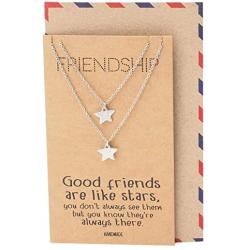 Quan Jewelry Star Pendants Matching Friendship Necklace for 2, Gifts for Her with Greeting Card