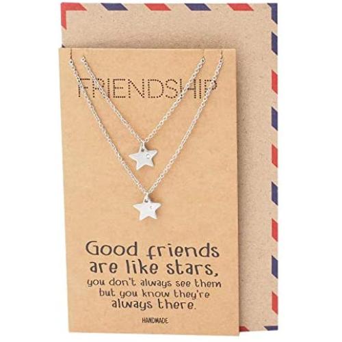 Quan Jewelry Star Pendants Matching Friendship Necklace for 2, Gifts for Her with Greeting Card