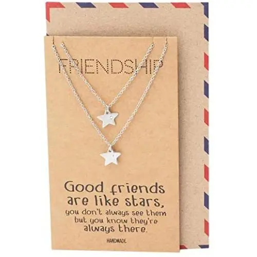 Quan Jewelry Star Pendants Matching Friendship Necklace for 2, Gifts for Her with Greeting Card Quan Jewelry Star Pendants Matching Friendship Necklace for 2, Gifts for Her with Greeting Card