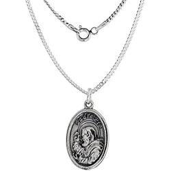 Sterling Silver St Padre Pio Medal Necklace Oval 1.8mm Chain