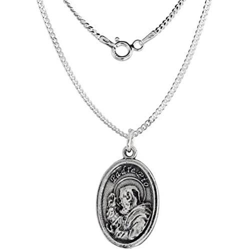 Sterling Silver St Padre Pio Medal Necklace Oval 1.8mm Chain
