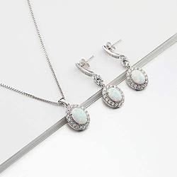 Lavencious 925 Sterling Silver Necklaces and Earrings Jewelry Set for Women, Round/Oval White Opal/Clear Cubic Zirconia CZ Stones with Italian Box Chain