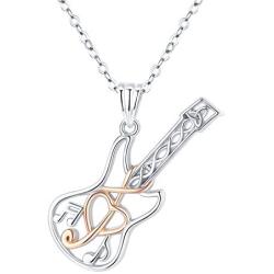 Gifts for Guitar Players Men 925 Sterling Silver Guitar Necklace Treble Clef Music Note Necklace,Guitar Gift for Guitar Lovers Musical Jewelry Gifts for Men/Women/Guitar Teacher