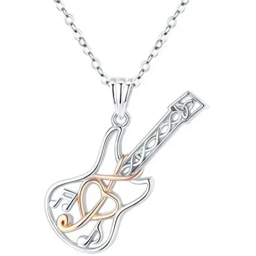 Gifts for Guitar Players Men 925 Sterling Silver Guitar Necklace Treble Clef Music Note Necklace,Guitar Gift for Guitar Lovers Musical Jewelry Gifts for Men/Women/Guitar Teacher