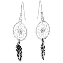 Native American Style Dream Catcher .925 Sterling Silver Dangle Earrings