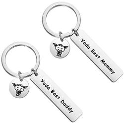 FOTAP Yoda Best Daddy Yoda Best Mommy Keychain Set Daddy Mommy Gift Family Set Jewelry Birthday Present For Daddy Mommy