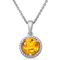 Jewelili Sterling Silver 7mm Round Citrine Solitaire Pendant Necklaces, 18'' Rolo Chain