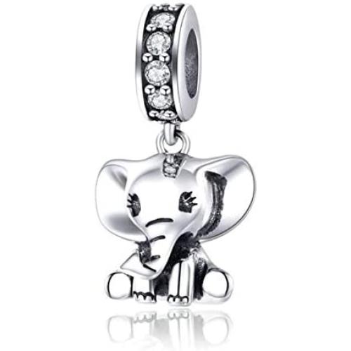 Eternalll Lovely Dog Charms and Lucky Cats Charms S925 Sterling Silver Bead Animal Pet Charm Murano Glass Beads Fit Pandora Bracelet Charms Bead (Elephant Charm)