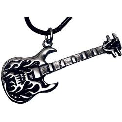 Trilogy Jewelry Pewter Electric Bass Guitar with Flames Necklace/Pendant