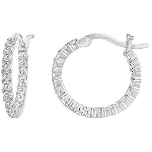 PAVOI 14K Gold Plated 925 Sterling Silver Post Cubic Zirconia Hoop Earrings