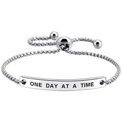 One Day at a Time Recovery Quote Hand Stamped Cuff Bracelet for Girl Inspirational Jewelry Gift