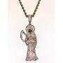 Shop-iGold Men Women 925 Italy Finish Iced Santa Muerte Charm Ice Out Pendant Stainless Steel Real 2 mm Rope Chain Necklace, Mens Jewelry, Iced Pendant, Rope Necklace