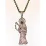 Shop-iGold Men Women 925 Italy Finish Iced Santa Muerte Charm Ice Out Pendant Stainless Steel Real 2 mm Rope Chain Necklace, Mens Jewelry, Iced Pendant, Rope Necklace