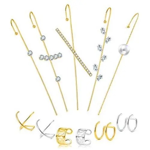 Ofeiyaa 11 Pcs Ear Wrap Crawler Hook Earrings Ear Cuffs Earrings for Women Girls Stainless Steel Non-Piercing Helix Cartilage Clip On Wrap Earrings Set Ofeiyaa 11 Pcs Ear Wrap Crawler Hook Earrings Ear Cuffs Earrings for Women Girls Stainless Steel Non-Piercing Helix Cartilage Clip On Wrap Earrings Set