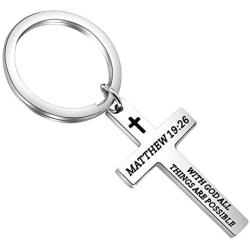 KUIYAI Matthew 19:26 with God All Things are Possible Cross Religious Keychain Christian Gift Bible Verse Inspirational Keyring