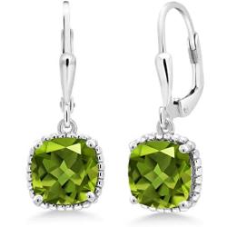 Gem Stone King 925 Sterling Silver Green Peridot Women Dangling Earrings 4.90 Cttw Cushion Cut Gemstone Birthstone 8MM