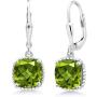Gem Stone King 925 Sterling Silver Green Peridot Women Dangling Earrings 4.90 Cttw Cushion Cut Gemstone Birthstone 8MM