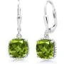 Gem Stone King 925 Sterling Silver Green Peridot Women Dangling Earrings 4.90 Cttw Cushion Cut Gemstone Birthstone 8MM