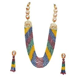 Babosa Sakhi Designer Necklace Set Multicolor Onyx Kundan Long Imitation Jewelry