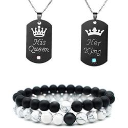 YANCHUN Couple Necklaces Bracelets for Him and Her Love Heart Puzzle Matching Engraved I Love You Necklace for Women Men