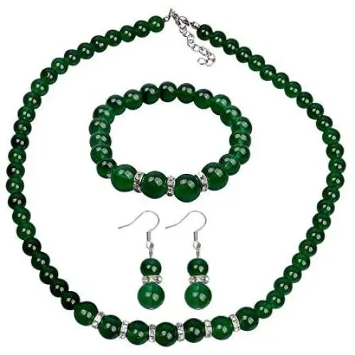 COLORFUL BLING Elegant Faux Pearl Imitation Crystal Necklace Earring and Bracelet Red Green Color Costume Jewelry Set for Women Girls COLORFUL BLING Elegant Faux Pearl Imitation Crystal Necklace Earring and Bracelet Red Green Color Costume Jewelry Set for Women Girls