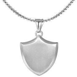 Xusamss Punk Rock Titanium Steel Shield Pendant Necklace,24inches Link Chain