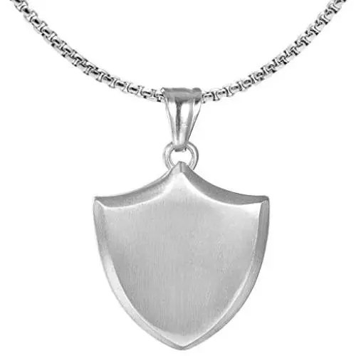 Xusamss Punk Rock Titanium Steel Shield Pendant Necklace,24inches Link Chain Xusamss Punk Rock Titanium Steel Shield Pendant Necklace,24inches Link Chain