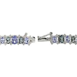 Ice Gems Sterling Silver Tanzanite, Blue and White Topaz Oval Tennis Bracelet