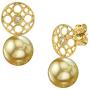 THE PEARL SOURCE 14K Gold Round Genuine Golden South Sea Cultured Pearl & Diamond Faye Earrings for Women