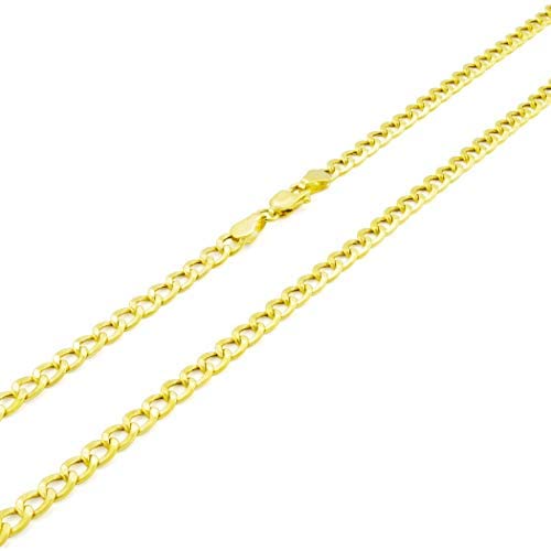Nuragold 10k Yellow Gold 3.5mm Cuban Curb Link Chain Pendant Necklace, Mens Womens Lobster Lock 16'' 18'' 20'' 22'' 24'' 26'' 28'' 30''