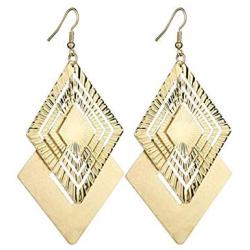 KaFu Boho Lightweight Geometric Filigree Hollow out Rhombus Shape-Dangle Drop Vintage Statement Earrings for Women girls