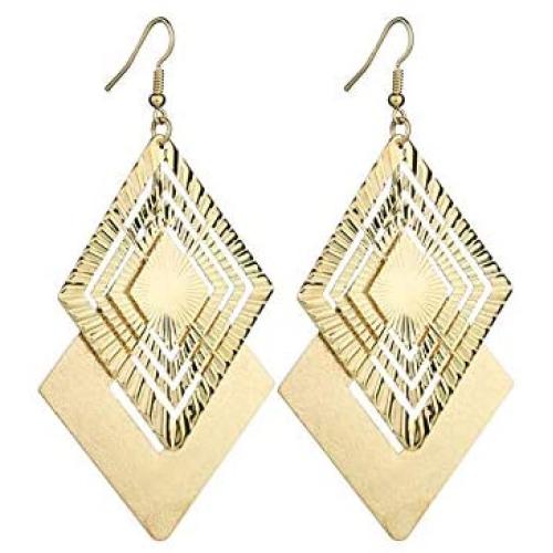 KaFu Boho Lightweight Geometric Filigree Hollow out Rhombus Shape-Dangle Drop Vintage Statement Earrings for Women girls