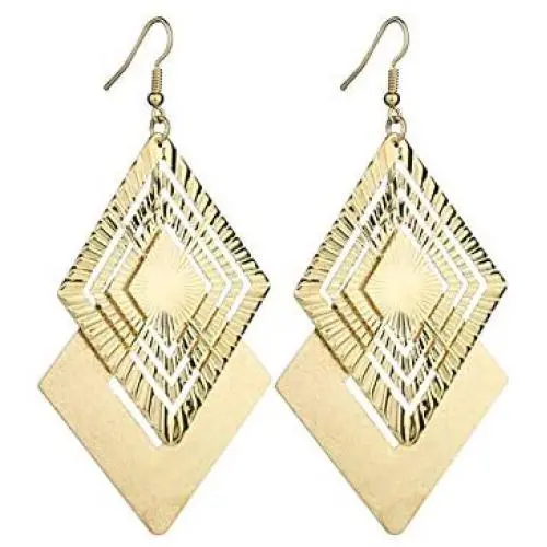KaFu Boho Lightweight Geometric Filigree Hollow out Rhombus Shape-Dangle Drop Vintage Statement Earrings for Women girls KaFu Boho Lightweight Geometric Filigree Hollow out Rhombus Shape-Dangle Drop Vintage Statement Earrings for Women girls