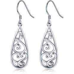 925 Sterling Silver Earrings, BoRuo Filigree Teardrop Earrings